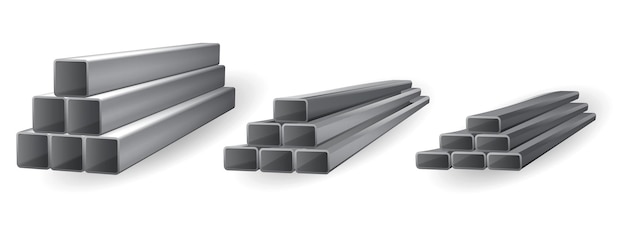 Vetor conjunto de tubos de aço de pilha de tubos realistas isolados ou tubos de metal industriais isolados em branco 3d ren