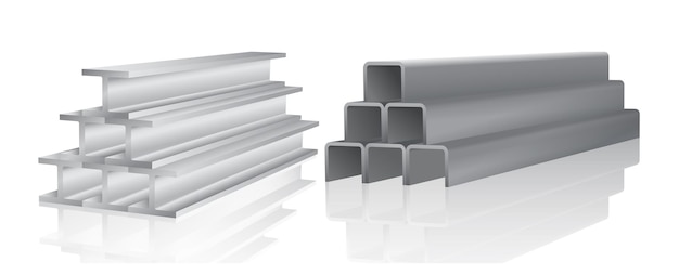 Vetor conjunto de tubos de aço de pilha de tubos realistas isolados ou tubos de metal industriais isolados em branco