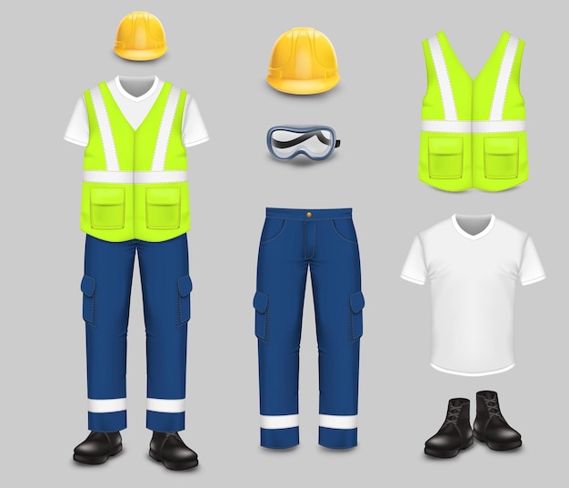 Conjunto de uniforme e desgaste de trabalho ilustração vetorial isolada