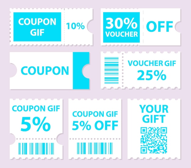 Conjunto de vales, cupons e bilhetes Modelos de promoções e descontos Ilustração vetorial
