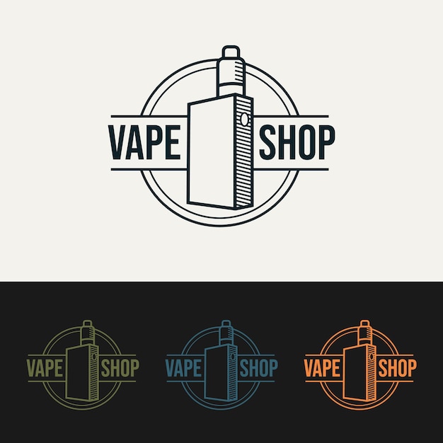 Conjunto de vape loja minimalista linha arte logotipo modelo ilustração vetorial design simples moderno emblema