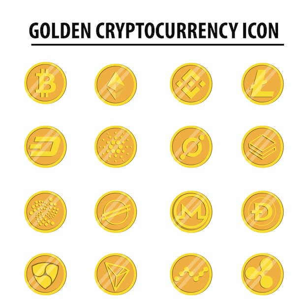 Conjunto de várias criptomoedas e ícone e logotipo de token
