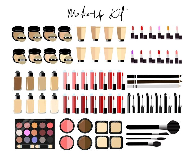 Conjunto de várias ilustrações de kit de maquiagem e cosméticos