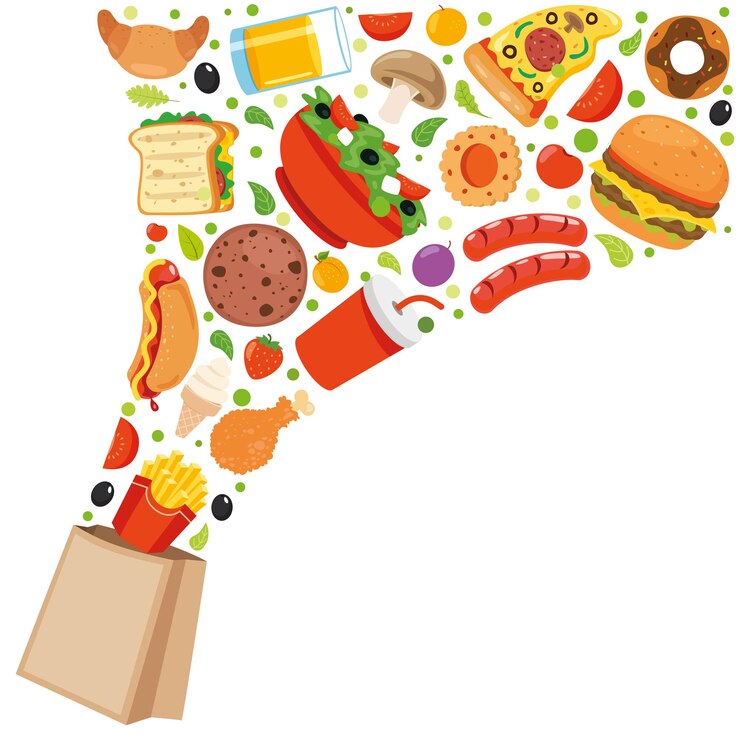 Vetor conjunto de vários alimentos deliciosos