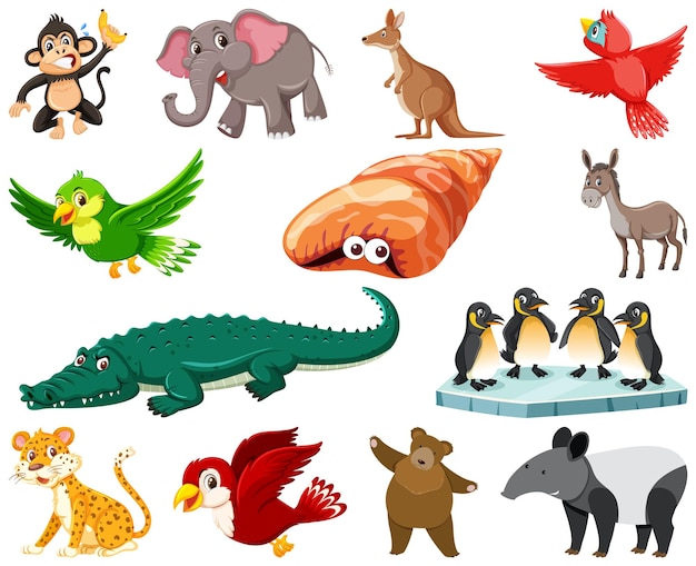 Conjunto de vários desenhos animados de animais