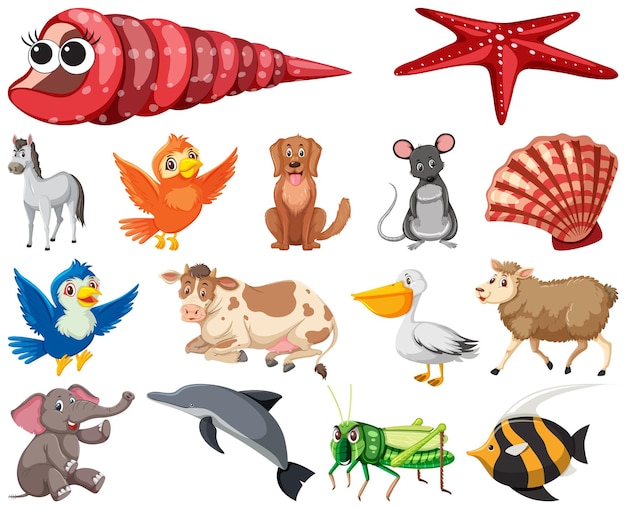Conjunto de vários desenhos animados de animais