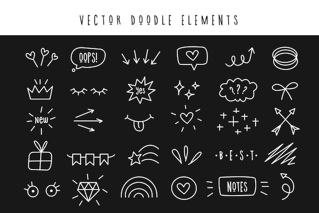 Conjunto de vários elementos do doodle. Símbolos simples para design e decoração.