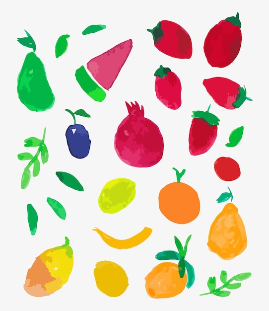 Conjunto de vários ícones de aquarela de frutas saudáveis para web design isolado em fundo branco