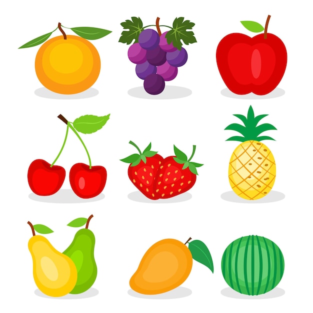 Conjunto de vários vetores de estilo de desenho animado de desenho de frutas frescas