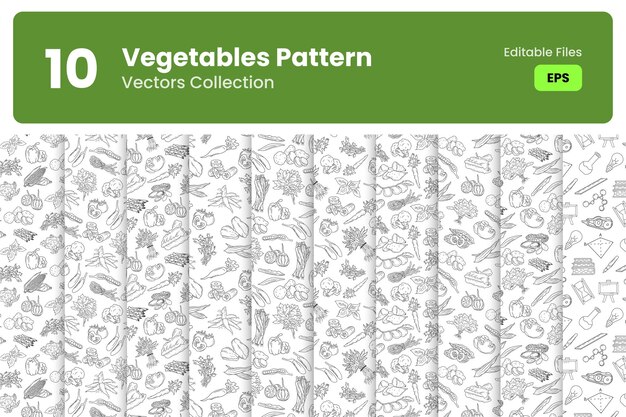 Vetor conjunto de vegetais com padrão sem costura