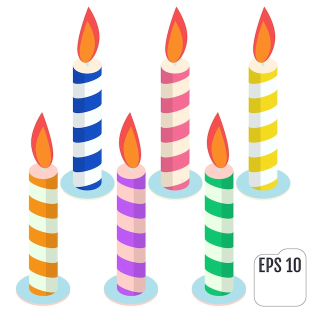 Conjunto de velas de aniversário isométricas ilustração vetorial