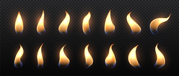 Conjunto de velas de chama no espaço de cópia Cera candelight Elementos de decoração para cerimônia de casamento e ritual sagrado Conforto e aconchego Coleção de vetores planos realistas isolada em fundo transparente