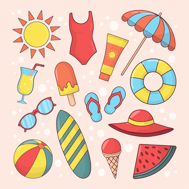Conjunto de verão Ilustração do conjunto de ícones de verão Conjunto do elemento de verão