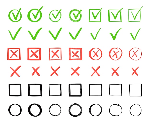 Vetores de Sim Nenhum Marcador De Lista De Seleção Marca Ícones Vetoriais  Isolados X Cruz Fechada Ok Doodle Poll Vote Checkmark Desenho Errado Certo  Formulário De Decisão Aprovado E Recusado Aceitar Ou