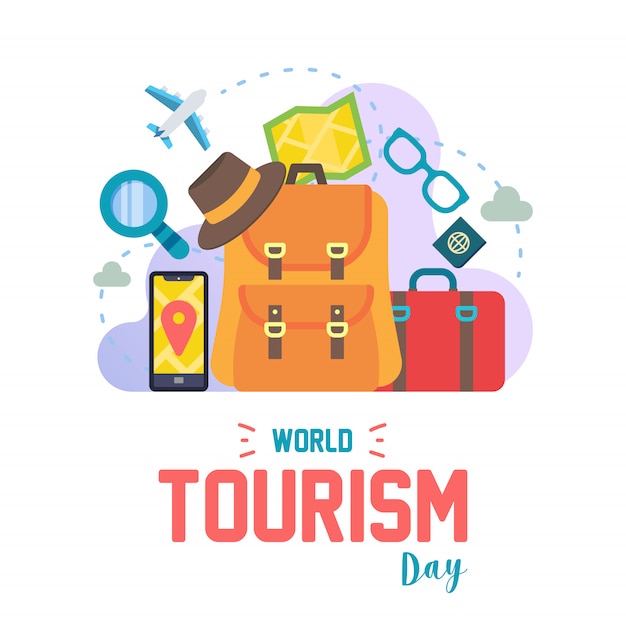 Conjunto de vetor colorido do ícone do dia mundial do turismo