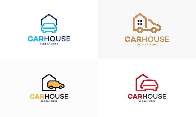 Conjunto de vetor de conceito de design de logotipo de garagem de carro simples, esboço de vetor de design de modelo de logotipo de caminhão em movimento, emblema, conceito de design