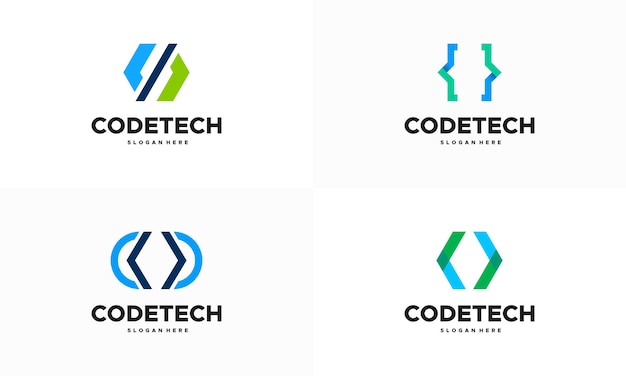 Conjunto de vetor de conceito de projetos de logotipo de codificação moderna, vetor de ícone de logotipo de tecnologia de programador