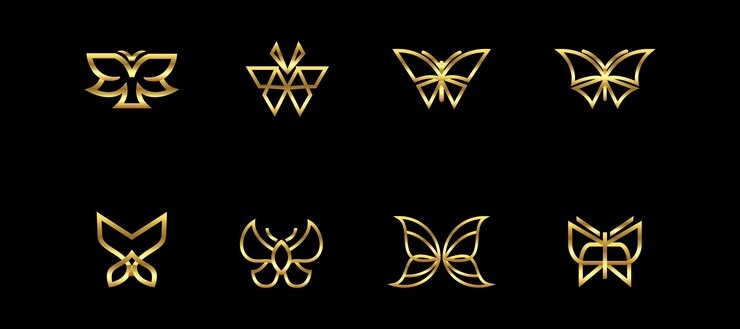 Conjunto de vetor de inspiração de design de logotipo de borboleta dourada