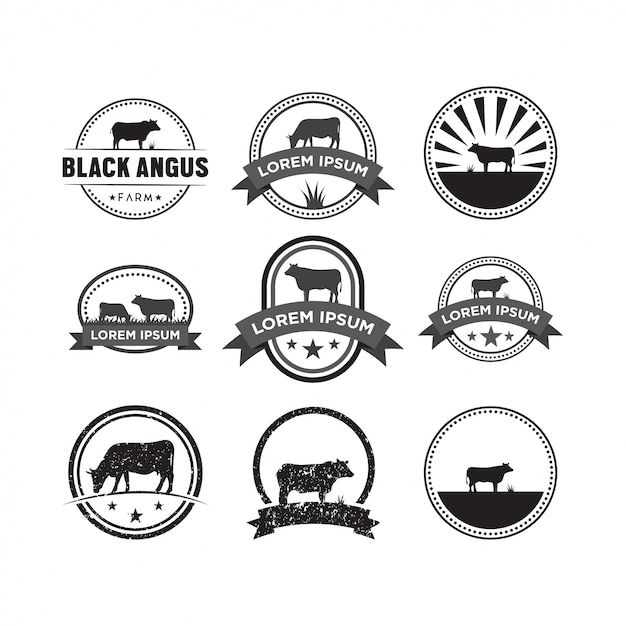 Conjunto de vetor de modelo de design de logotipo de vaca