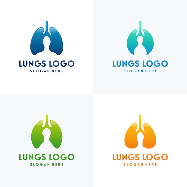 Vetor conjunto de vetor de modelo de logotipo de pulmões simples, modelo de pulmões de saúde, ícone de símbolo de logotipo