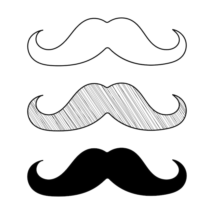 Vetor conjunto de vetor desenhado à mão bigode inglês em um estilo de desenho animado doodle
