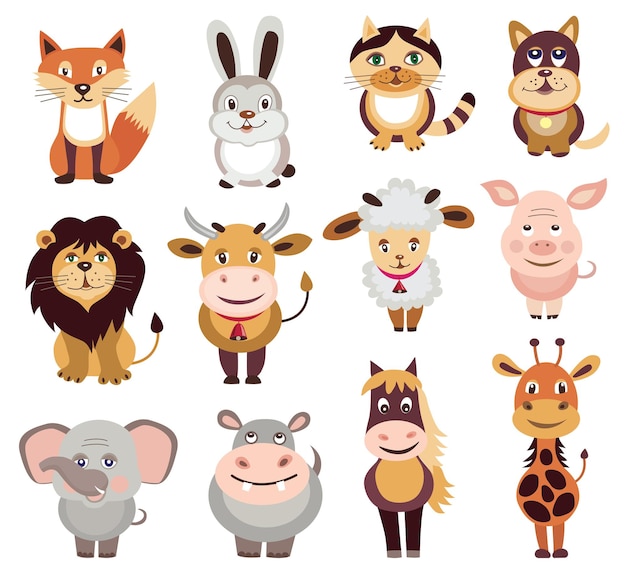 Conjunto de vetores de animais bonitos de desenho animado