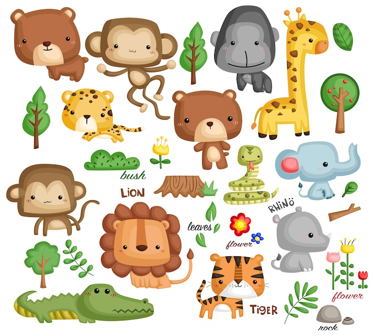 Conjunto de vetores de animais da selva