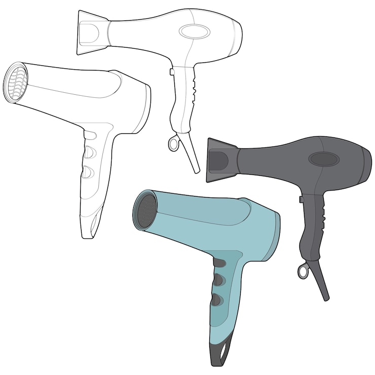 Vetor conjunto de vetores de arte vetorial de secador de cabelo desenhando vetor isolado para livro de colorir