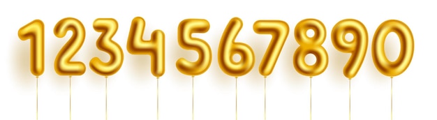 Vetor conjunto de vetores de balões número ouro. aniversário balão de folha dourada com numérico metálico.