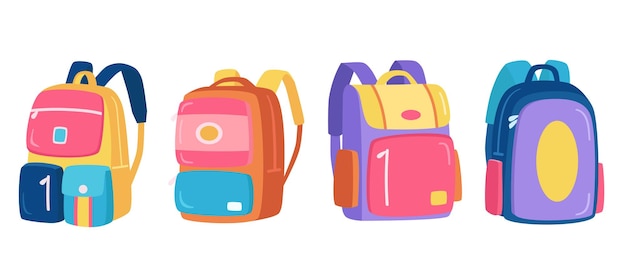 Conjunto de vetores de bolsa escolar fofa