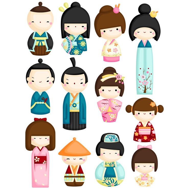 Conjunto de vetores de bonecas Kokeshi