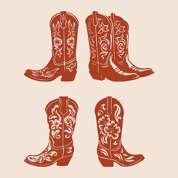 Conjunto de vetores de botas de cowboy