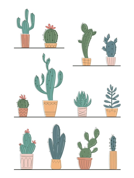 Conjunto de vetores de cactos e suculentas Cactus em um ícone de logotipo de pote Modelo para decoração de projetos