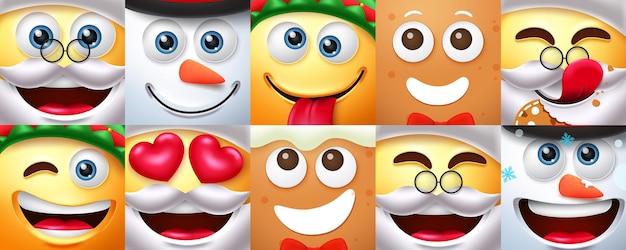 Conjunto de vetores de caracteres emoticons de natal como papai noel