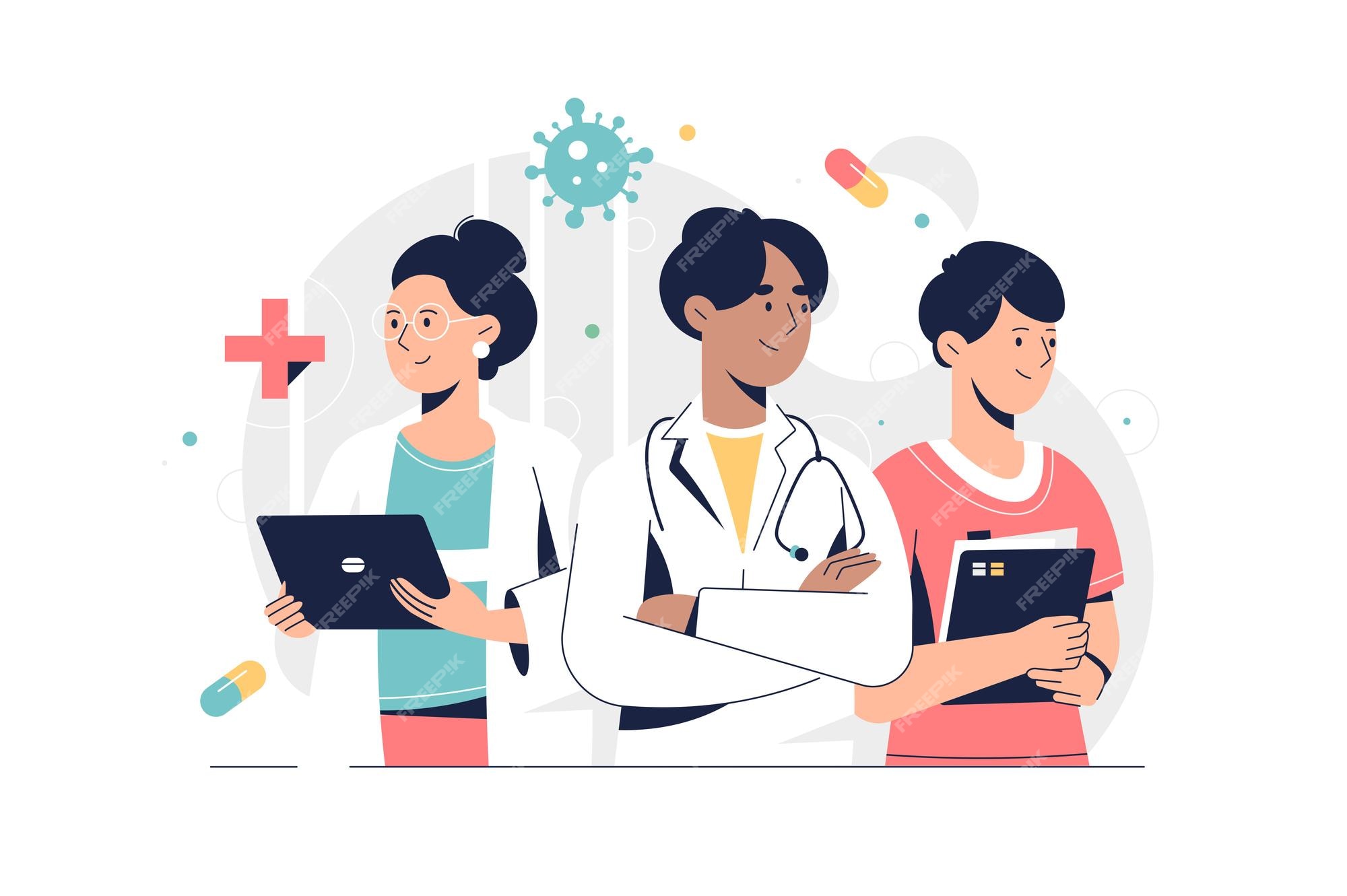 Vector a Ilustração Dos Desenhos Animados Do Pessoal Que Médico Do Hospital  a Equipe Medica E Nutre Ilustração do Vetor - Ilustração de pesquisa,  tratamento: 100337800