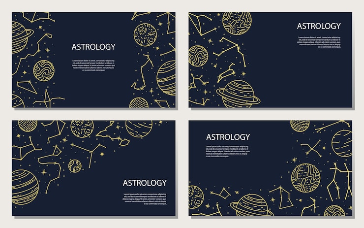Vetor conjunto de vetores de cartazes com planetas e constelações. fundo astrológico. um modelo com espaço para texto.