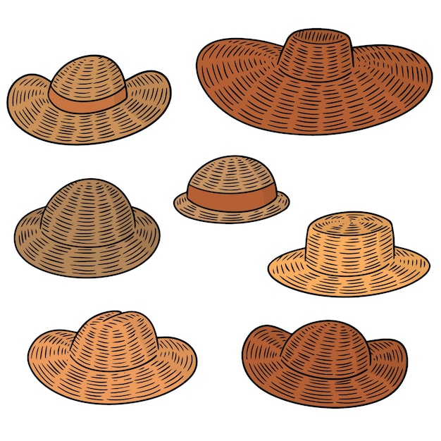 Vetor conjunto de vetores de chapéus de palha