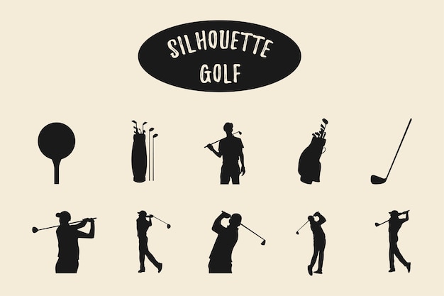 Conjunto de vetores de coleção de silhuetas de golfistas de silhueta de golfe de jogador de golfe