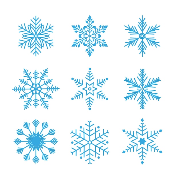 Conjunto de vetores de coleta de flocos de neve azuis