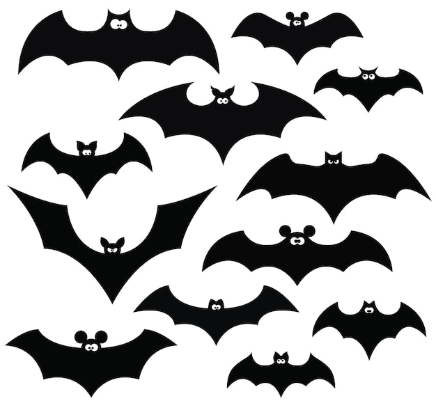 Conjunto de vetores de desenho animado de morcegos pretos