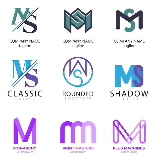 Conjunto de vetores de design de logotipo da letra M Colecção de design moderno da letra M em cores