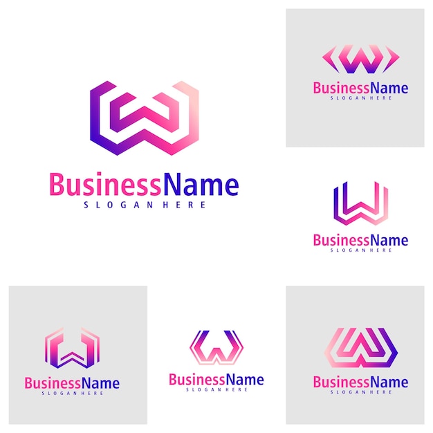 Conjunto de vetores de design de logotipo da letra w modelo de conceitos de logotipo creative initial w