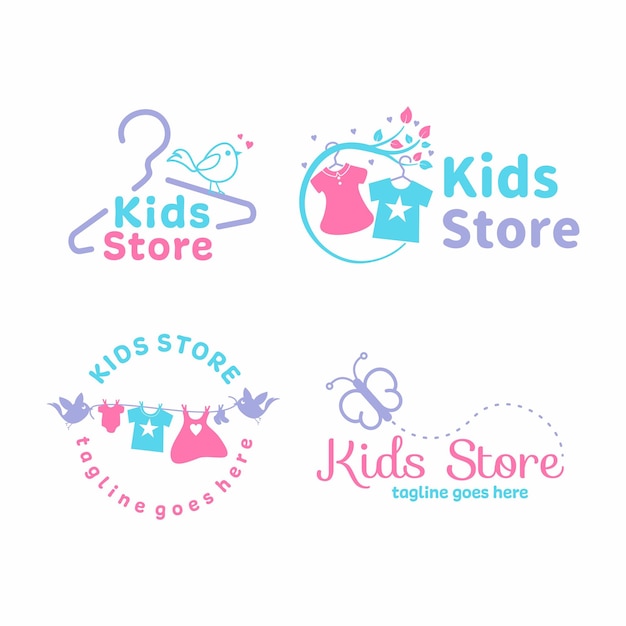 Conjunto de vetores de design de logotipo de loja de moda infantil