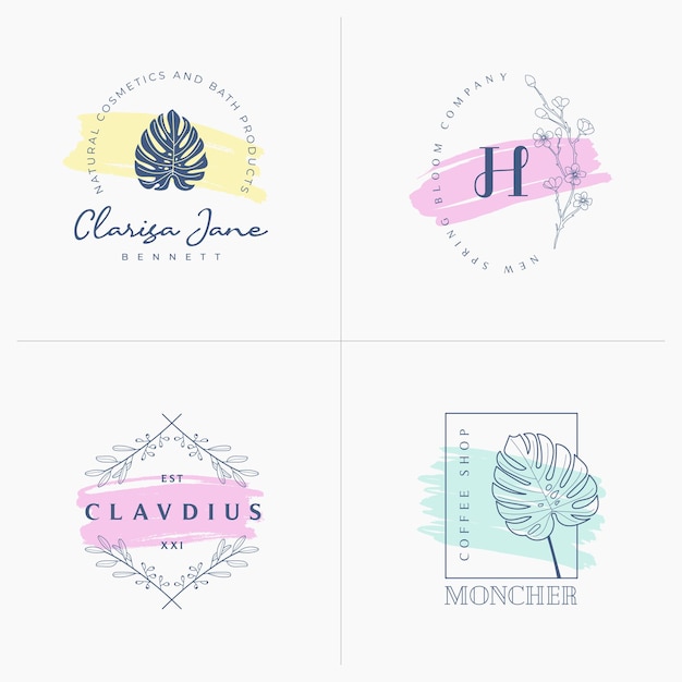 Conjunto de vetores de design de logotipo de moldura botânica floral