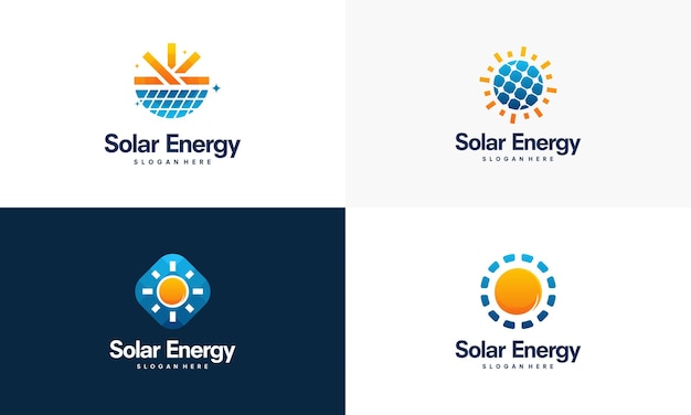 Conjunto de vetores de designs de logotipo de energia solar, logotipo de energia solar