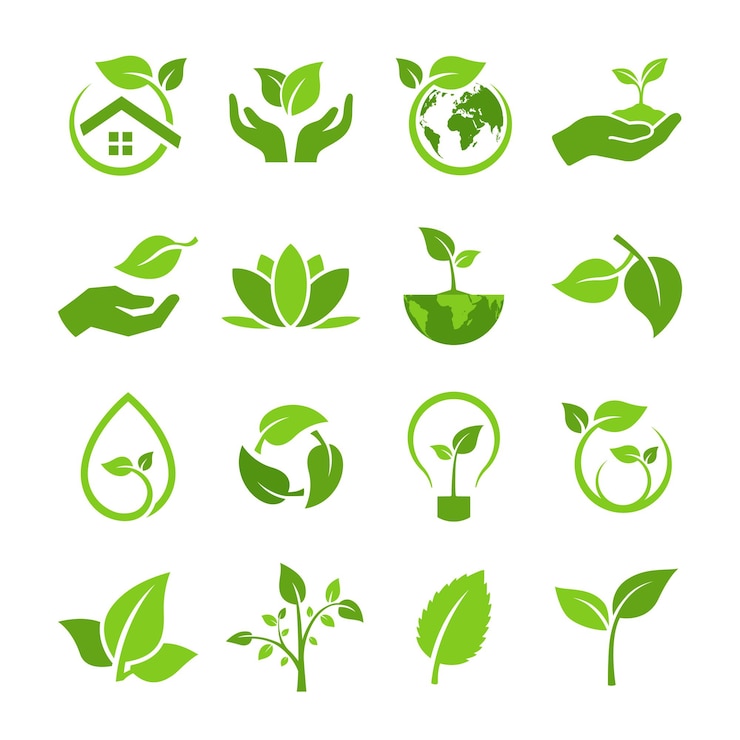 Vetor conjunto de vetores de eco verde com elemento de design ambiental de folha