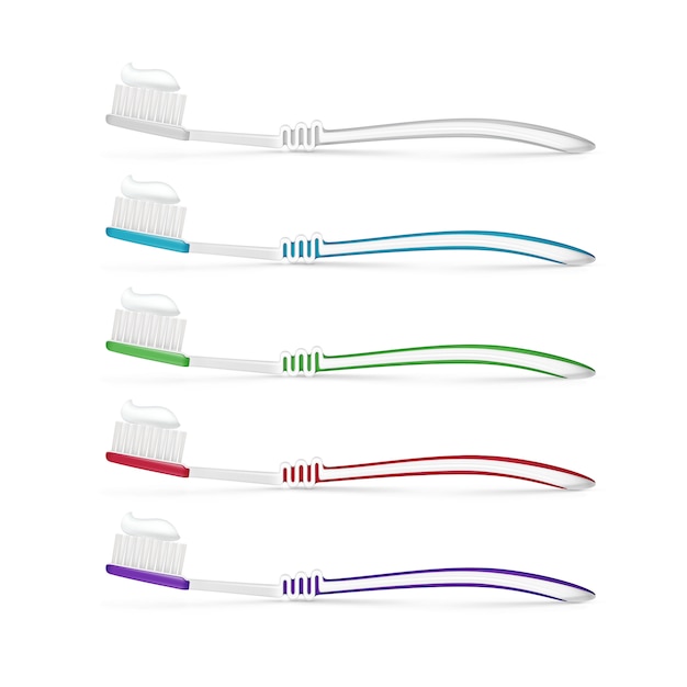 Vetor conjunto de vetores de escovas de dente isolado no branco