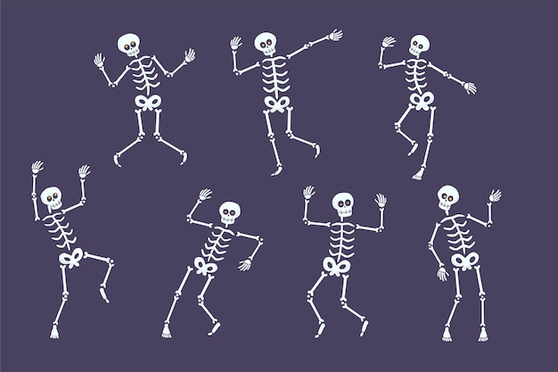 Conjunto de vetores de esqueleto dançando feliz