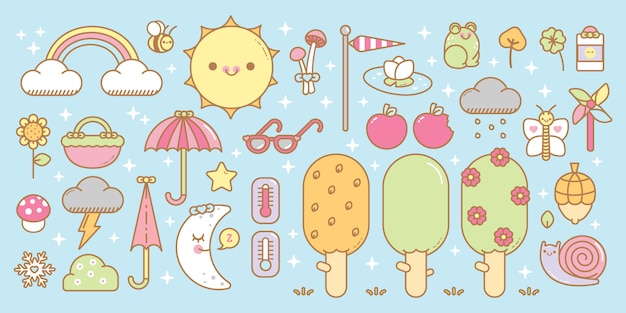 Conjunto de vetores de estações kawaii