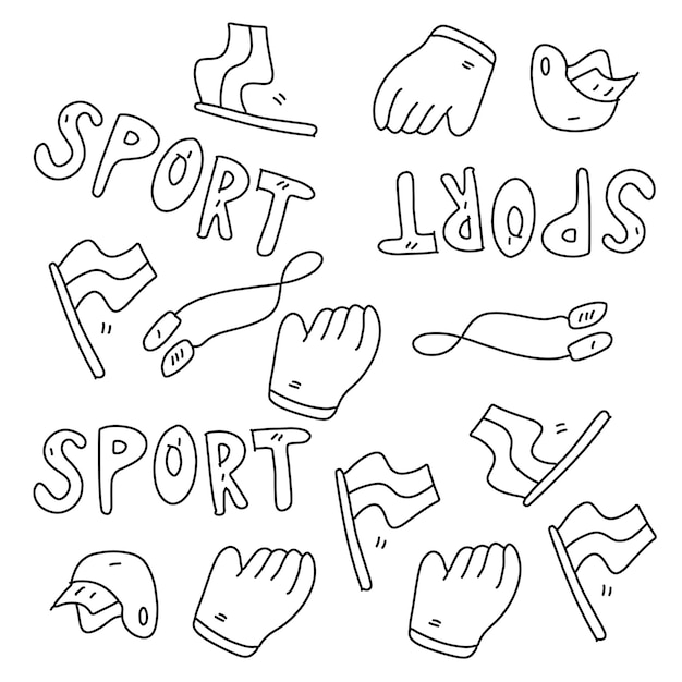 Conjunto de vetores de estilo de linha doodle esporte